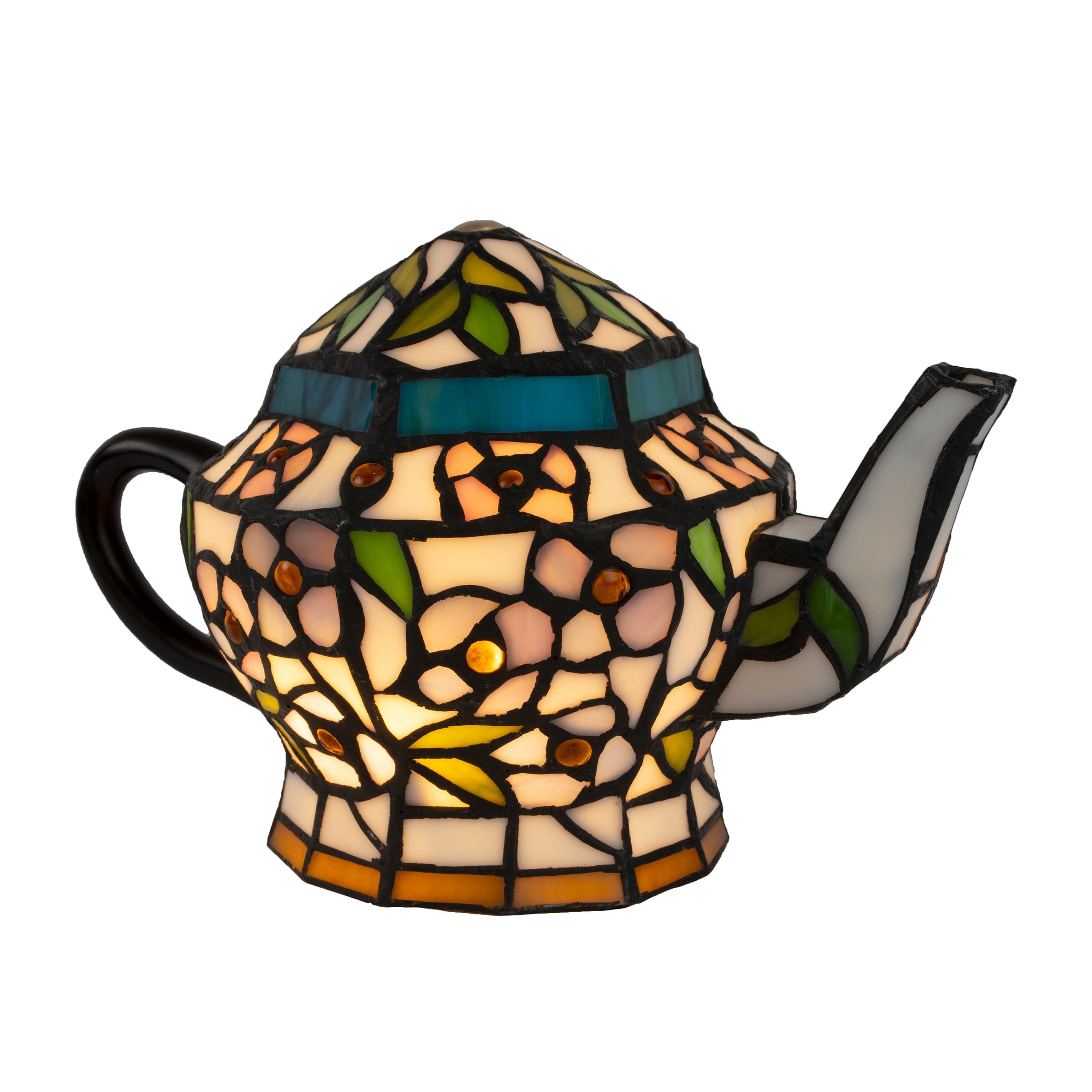 Lavish Home Teapot Lamp - Tiffany Style Stained Glass Table or Desk Light with LED Bulb Included
