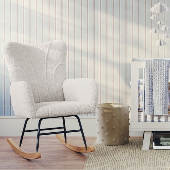 Lavish Home Teddy Upholstered Rocking Chair for Bedroom (Cream)