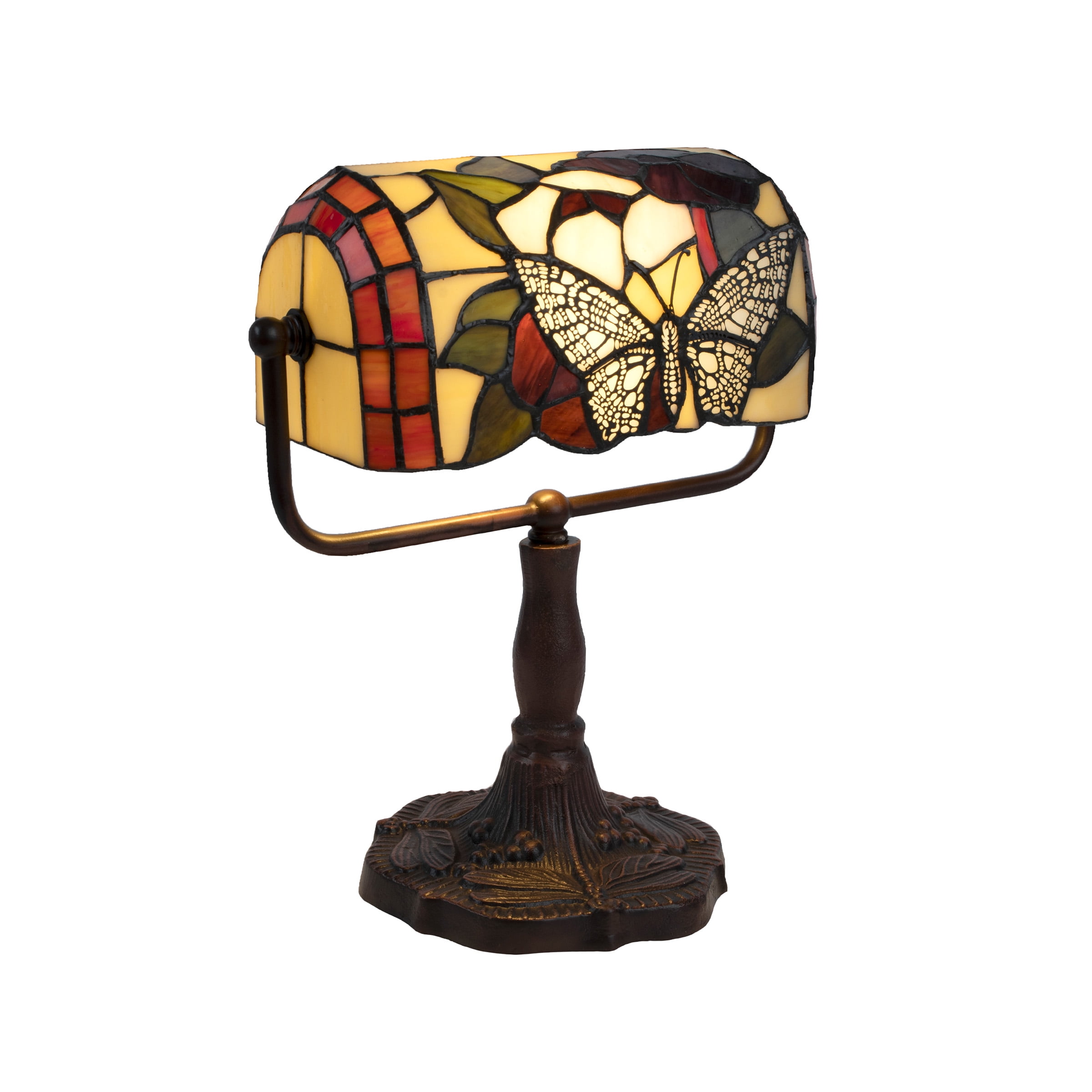 Lavish Home Tiffany Style Bankers Lamp-Stained Glass Butterfly Design Desk Light -Vintage Look Colorful Accent