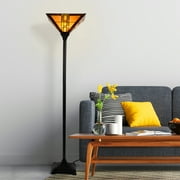Lavish Home Tiffany Style Floor Lamp   Mission Design Art Glass Torchiere Lighting LED Bulb Included