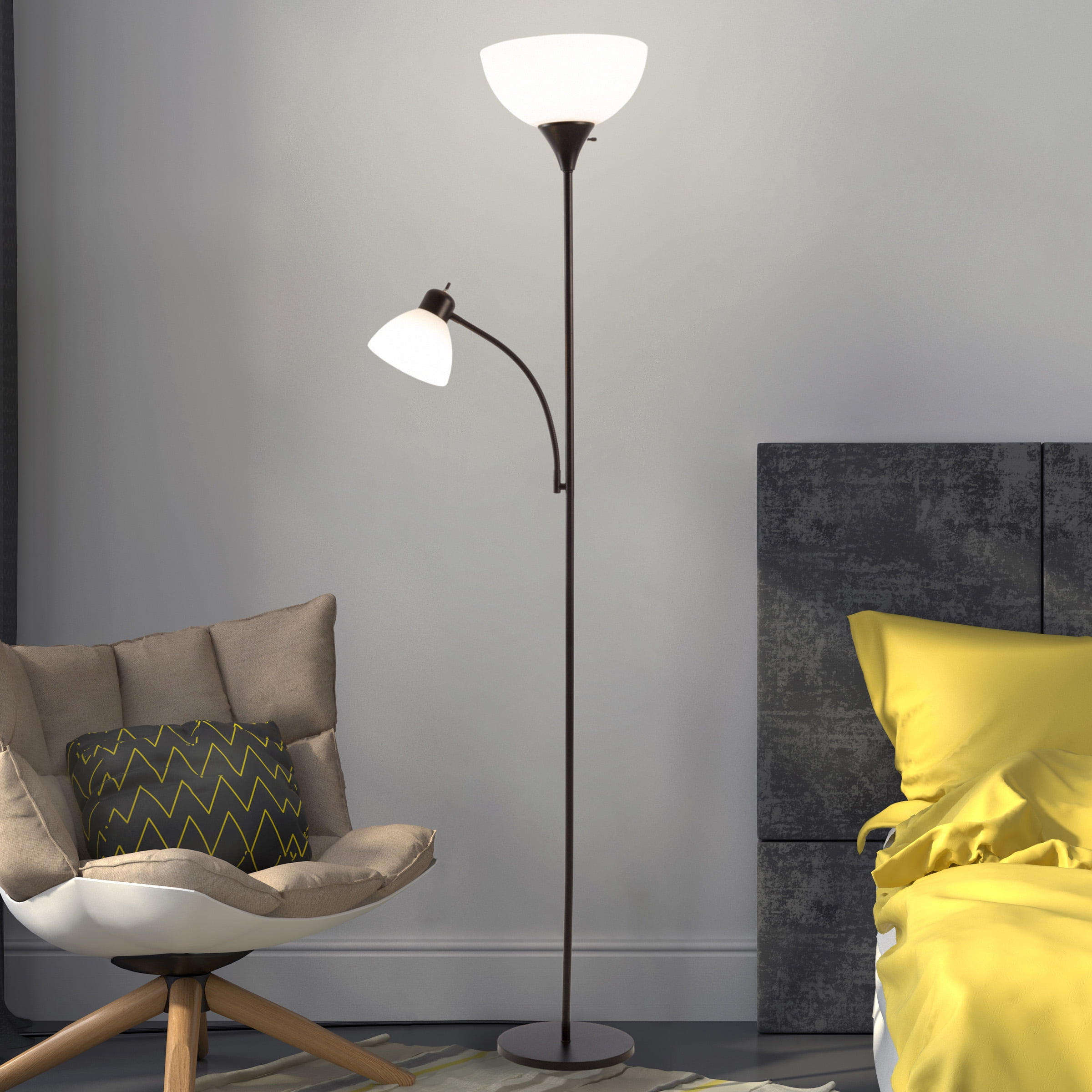 Lavish Home  Torchiere Floor Lamp Energy Saving LED Bulbs Included-by Lavish Home (Black)
