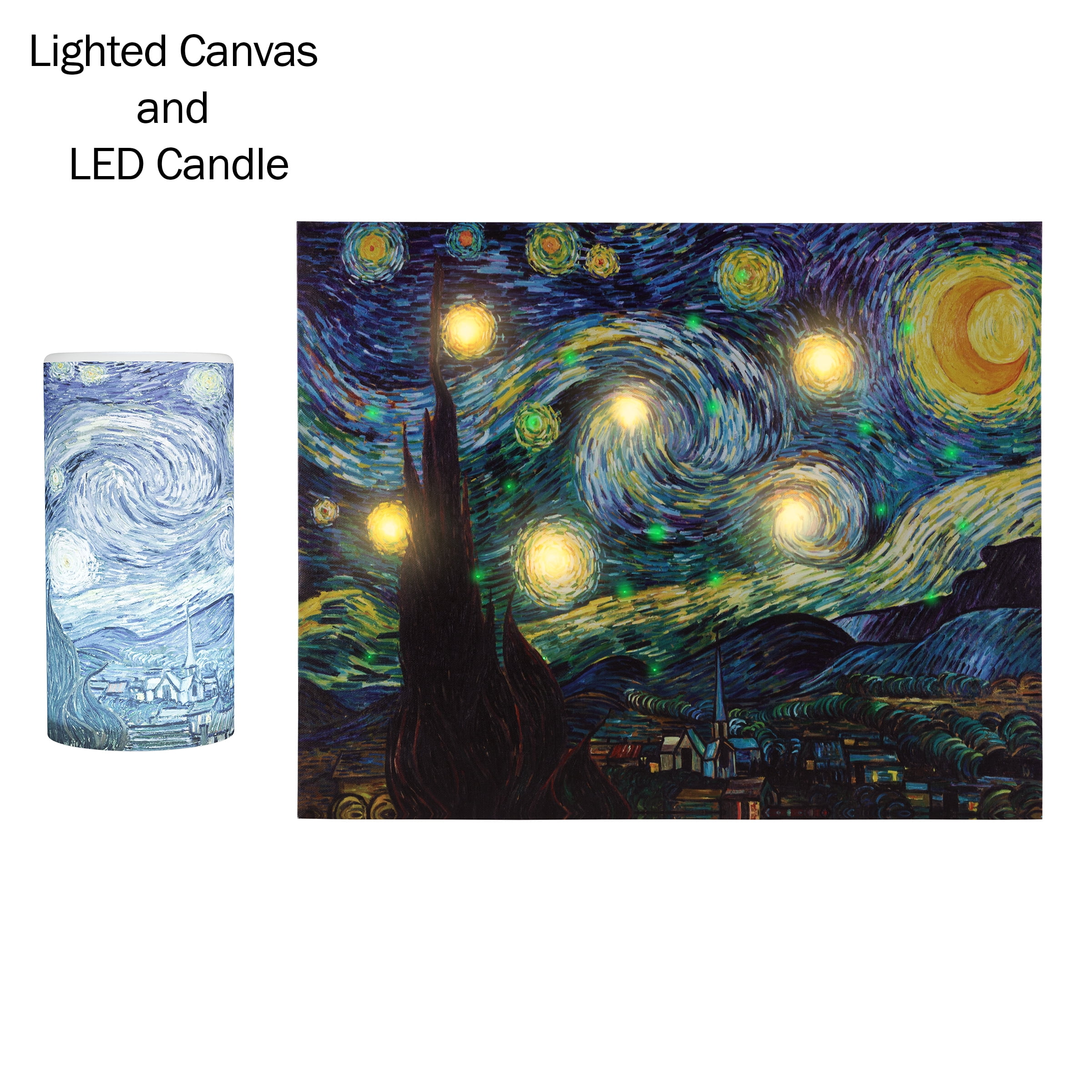Starry Night Lighted Canvas and LED Candle Set