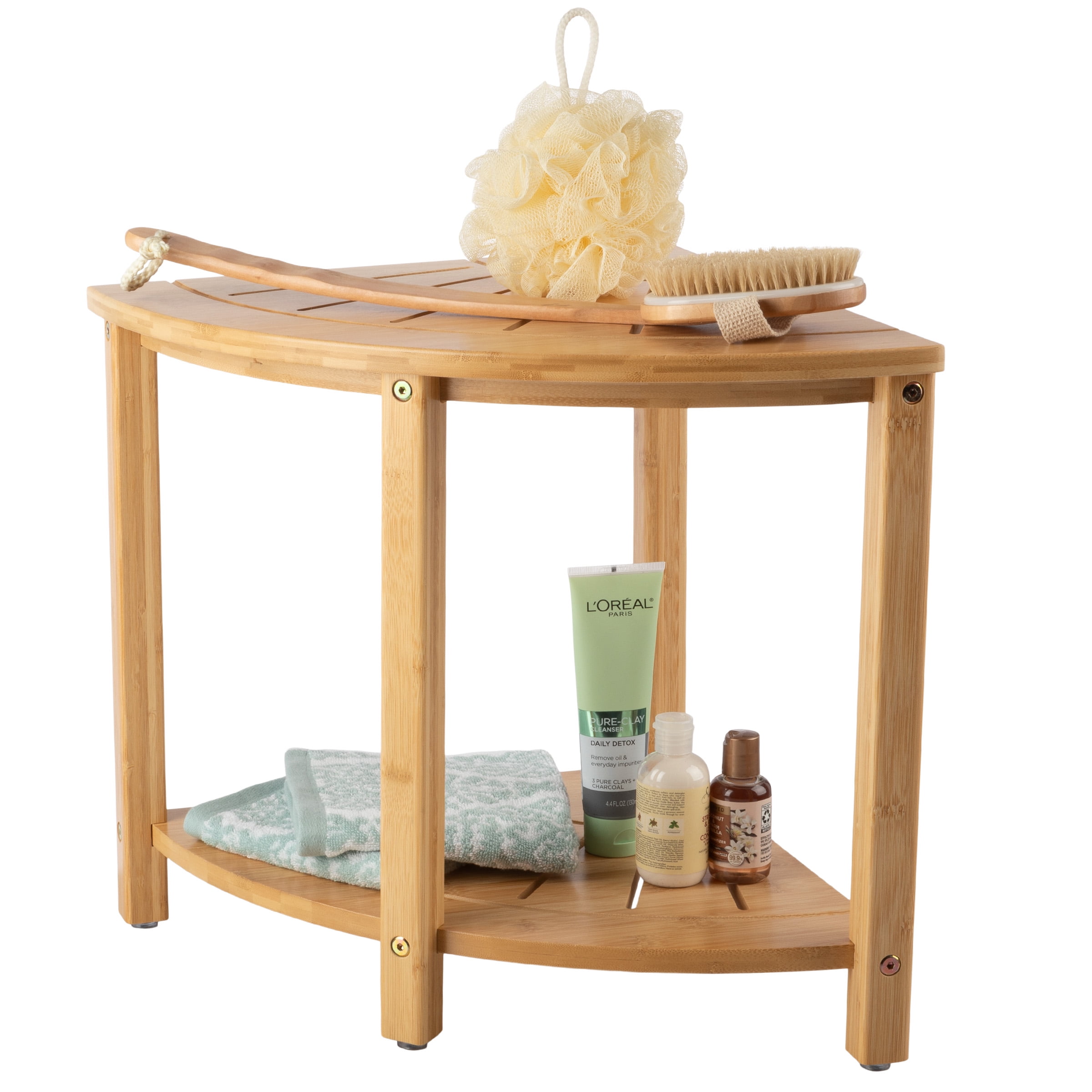 Lavish Home Water Resistant Corner Shower Bench for Inside Shower (Natural)