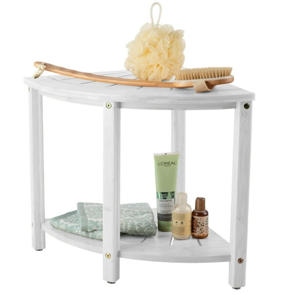 Lavish Home Water Resistant Corner Shower Bench for Inside Shower (White)