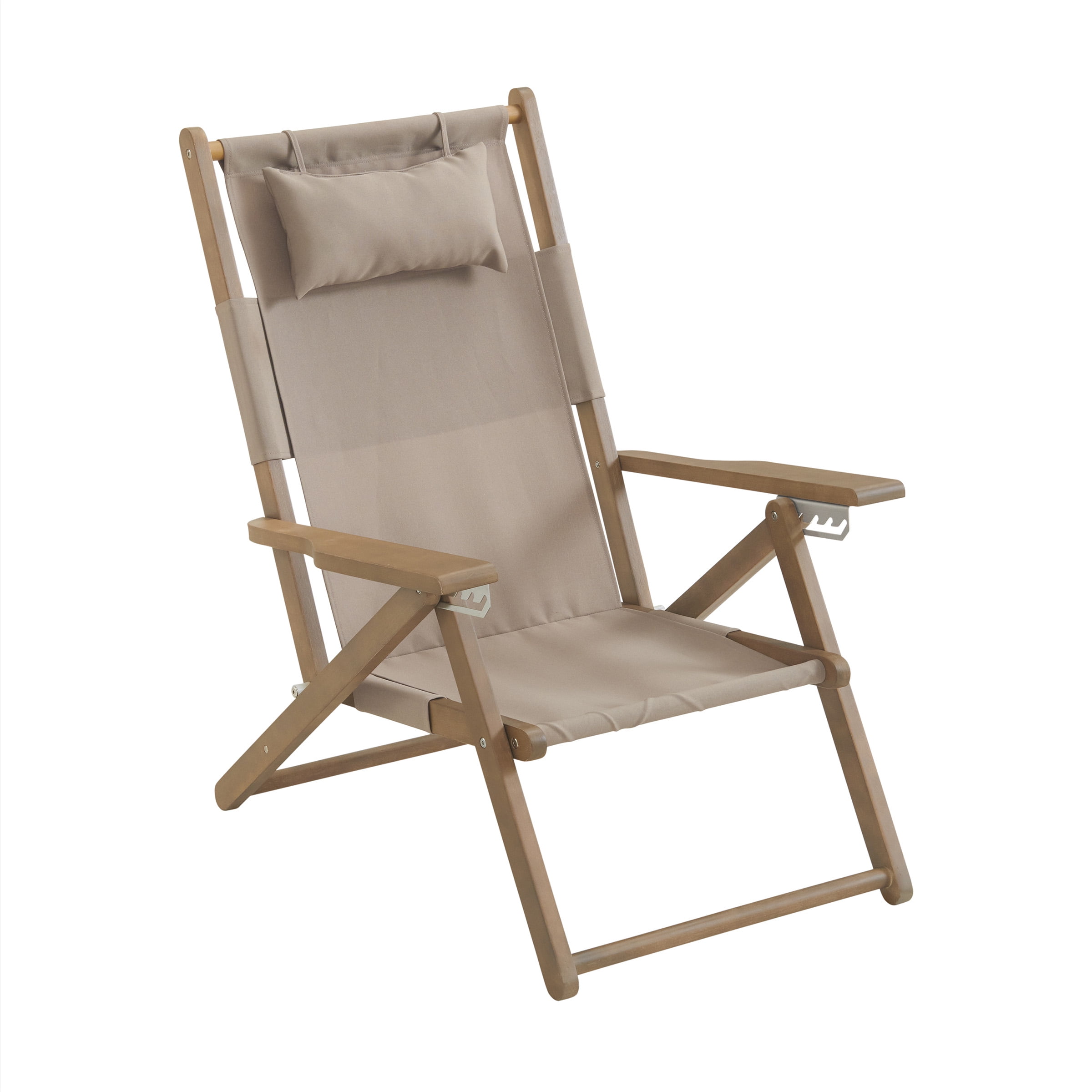 Lavish Home Weather Resistant Folding Beach Chairs – 4-Position Recliners with Carry Straps, Taupe