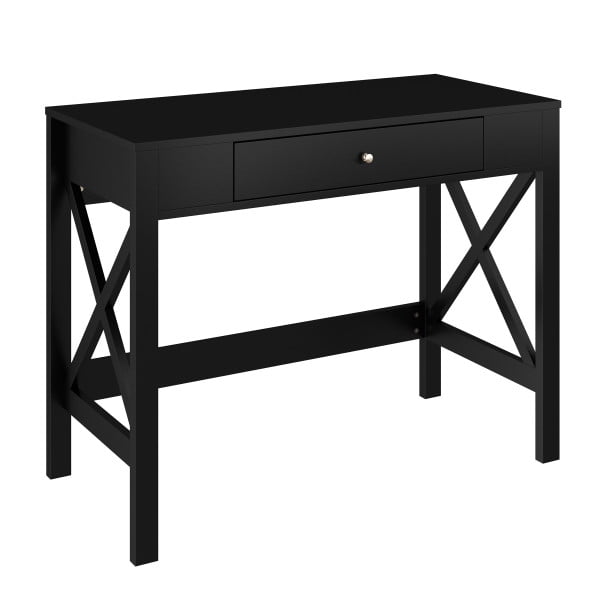 Lavish Home Writing Desk with XPattern Legs and Drawer Storage (Black
