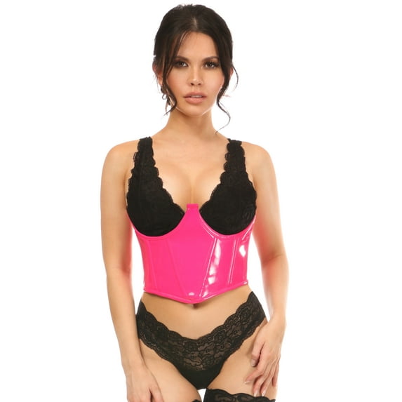 Lavish Hot Pink Patent Open Cup Underwire Waist Cincher
