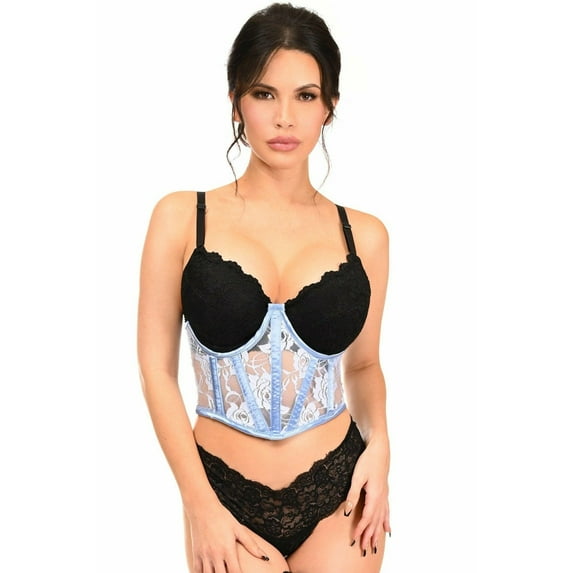 Lavish Light Blue Sheer Lace Underwire Waist Cincher Corset