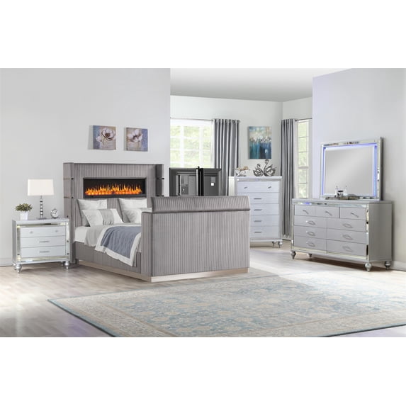 Lavish Modern Style 5 Pc Queen Bedroom Set Made with Wood in Gray