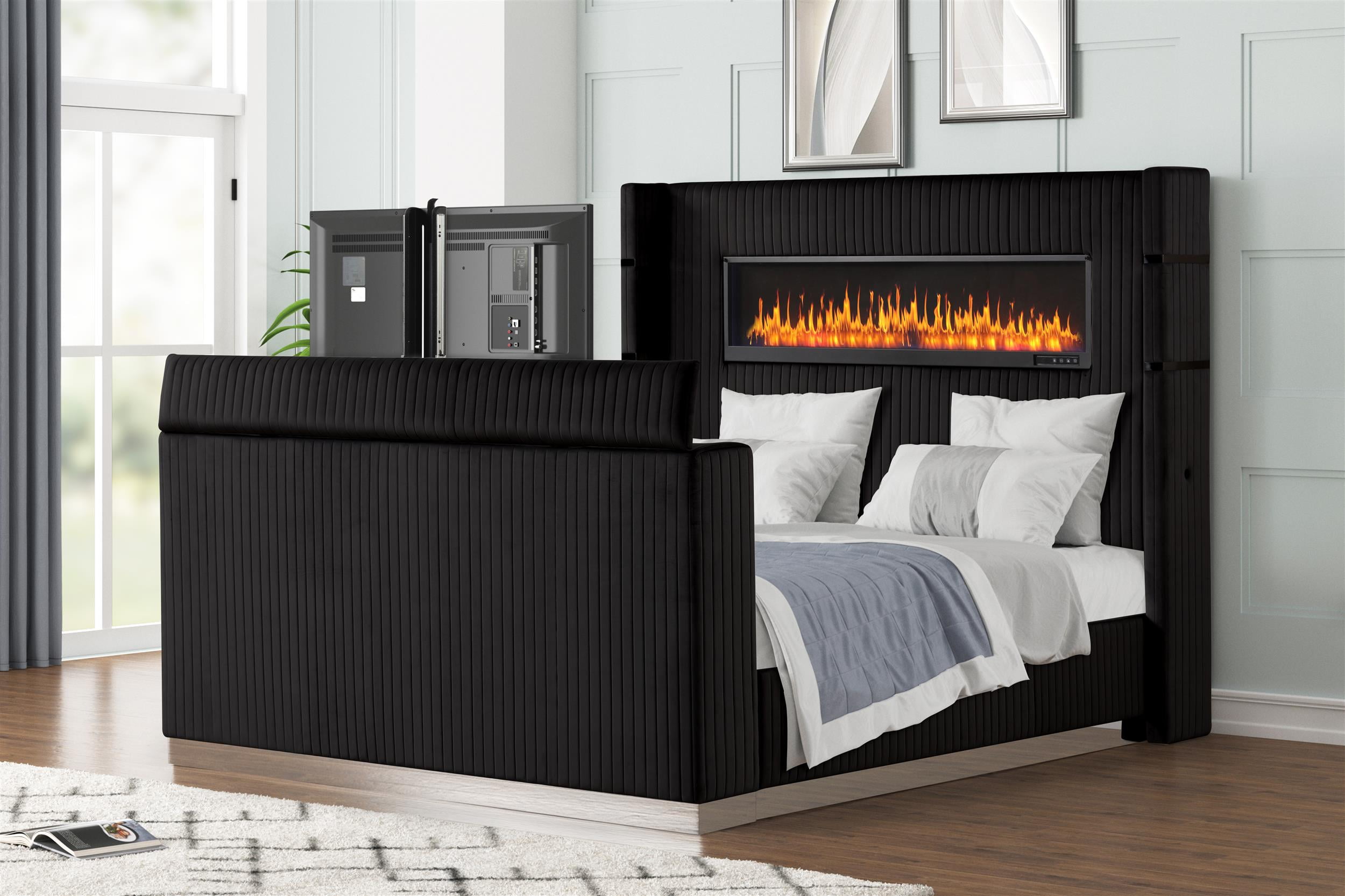 Lavish Modern Style Queen Bed with Fireplace and TV Stand made with ...