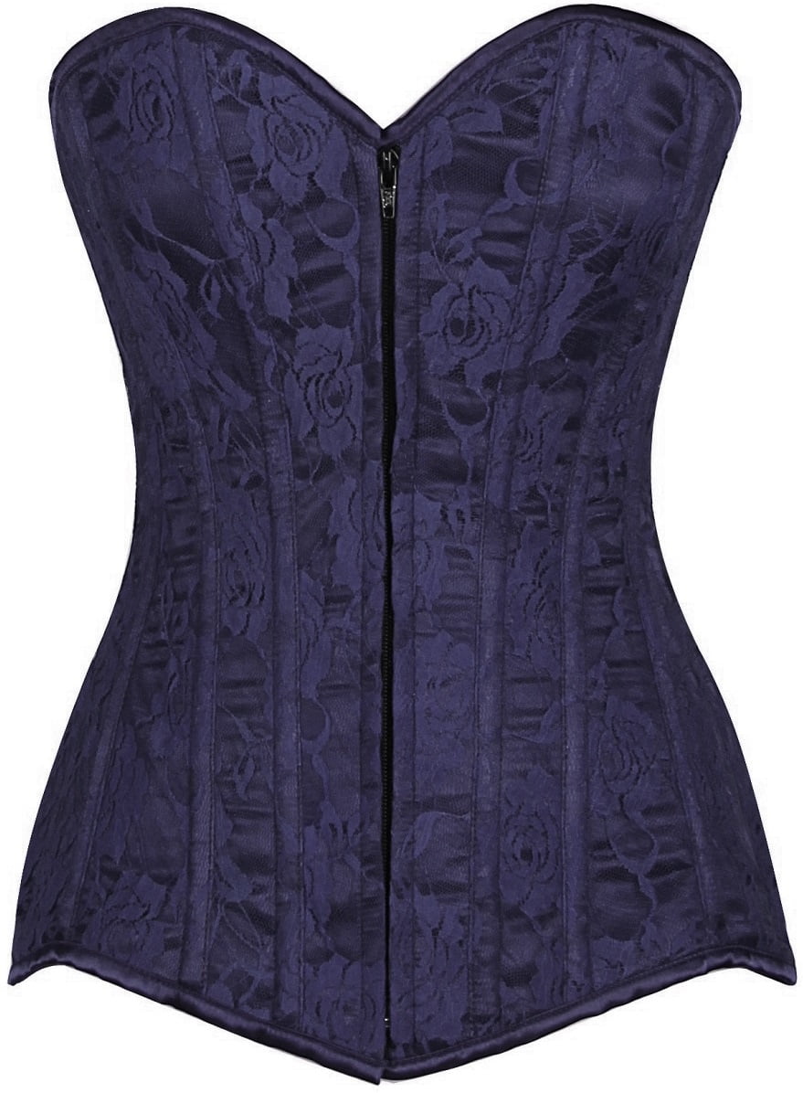 Dark Teal Lace Overbust Corset with Front Zipper