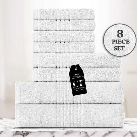 Lavish Touch 100% Egyptian 2 Ply Cotton 700 GSM Mosaic 8 Pc Towel Set - White