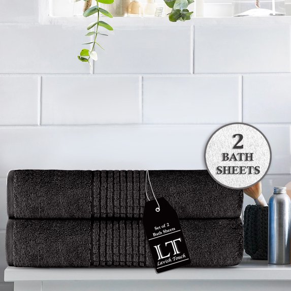 Lavish Touch 100% Egyptian 2 Ply Cotton 700 GSM Mosaic Pack of 2 Bath Sheets Granite