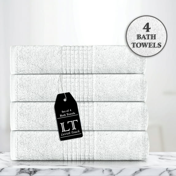 Lavish Touch 100% Egyptian 2 Ply Cotton 700 GSM Mosaic Pack of 4 Bath Towel - White