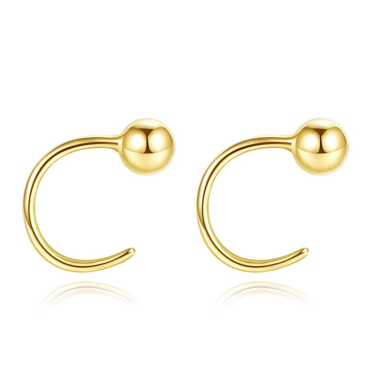 Huggie Hoop Mens Hoop Earrings With Balls Lavishe 14K Gold Plated
