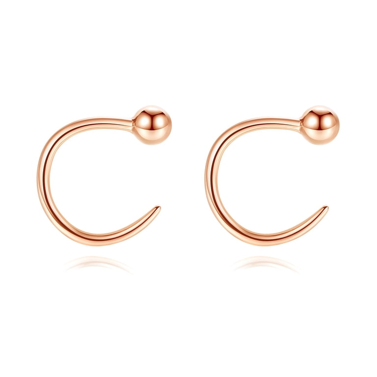 14k Rose Gold Contemporary Huggie Earrings. SKU  Stainless Steel Rhodium Plated and Rose Gold Plated Center Huggies Earrings display picture 1
