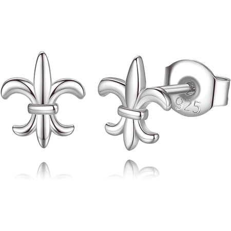 Lavishe Rhodium Plated 925 Sterling Silver Mini Fleur De Lis Flower of Lily Stud Earrings