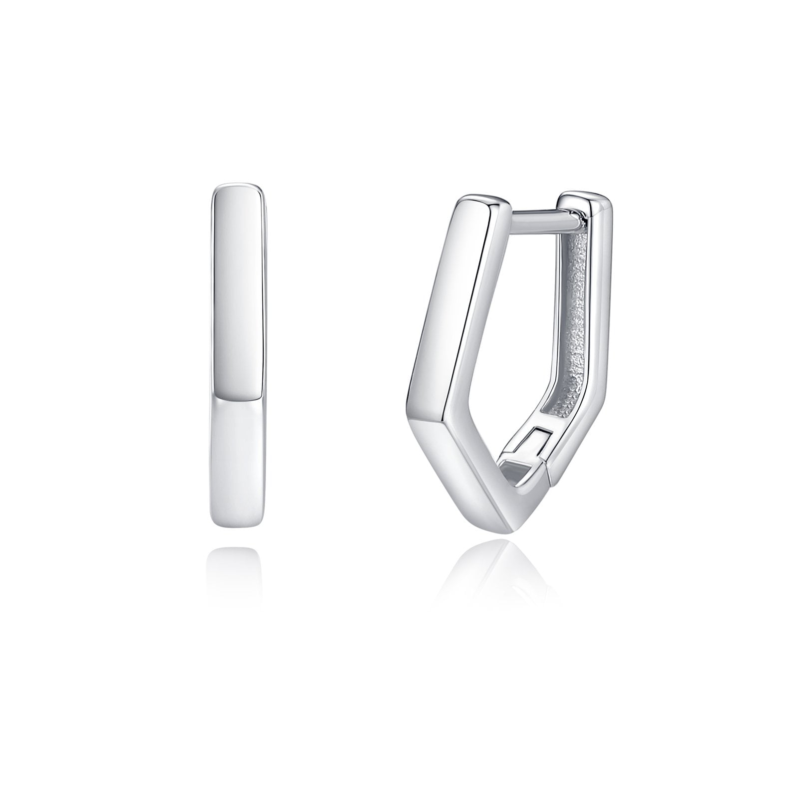 Huggie Hoop Earrings with Square Cubic Zirconia Rhodium on Sterling Silver Huggie Hoop Earrings with Square Cubic Zirconia Rhodium on Sterling Silver