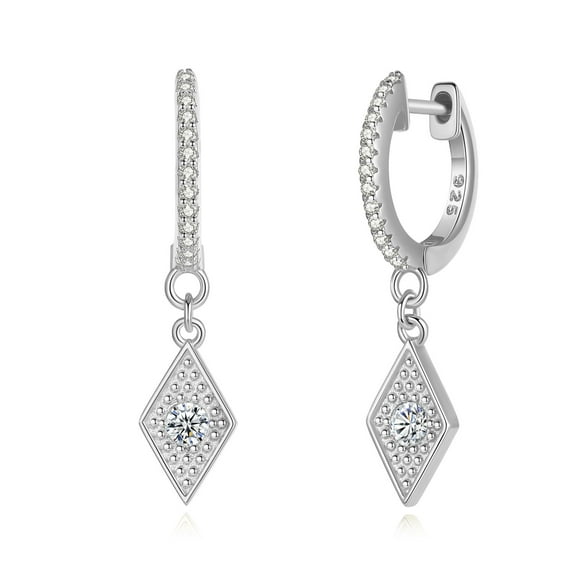 Lavishe Rhodium Plated Sterling Silver AAA Cubic Zirconia Huggie Hoop Dangle Evil Eye Drop Earrings