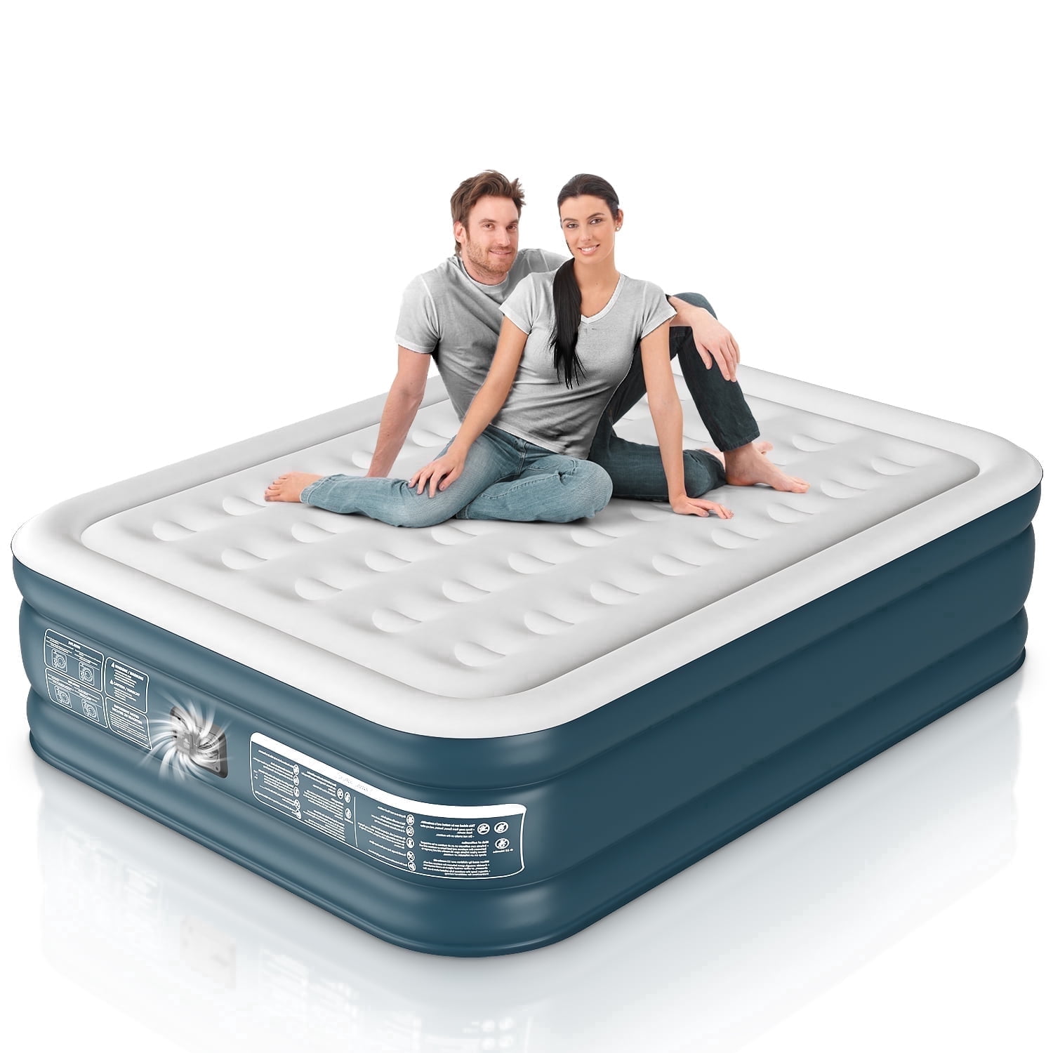 Lavisx Air Mattress 18" Queen Air Mattress with Built in Pump, Inflatable Mattress with Soft Flocked Top and Portable Carry Bag Adjustable Blow Up Mattress for Indoor, Guest, Travel