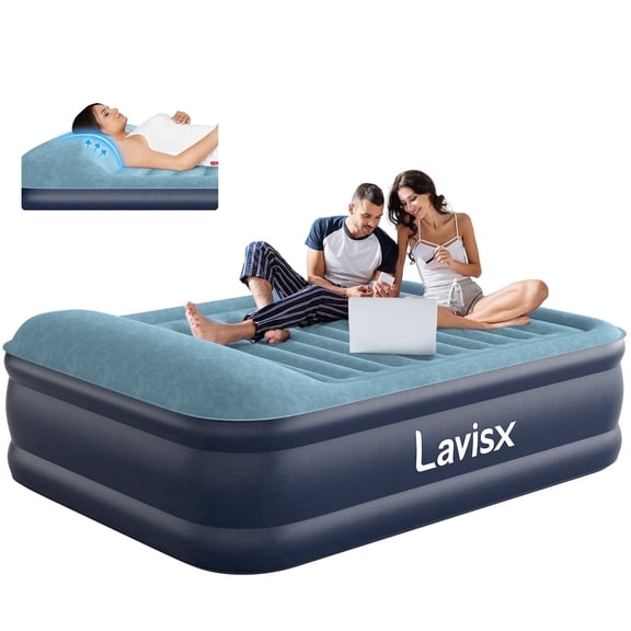 Lavisx Queen Air Mattress 20" Top Pillow with Built in Pump, 3 Mins Fast Inflation Auto Stop Luxury Blow Up Mattress Comfort Air Bed, Colchones Inflables