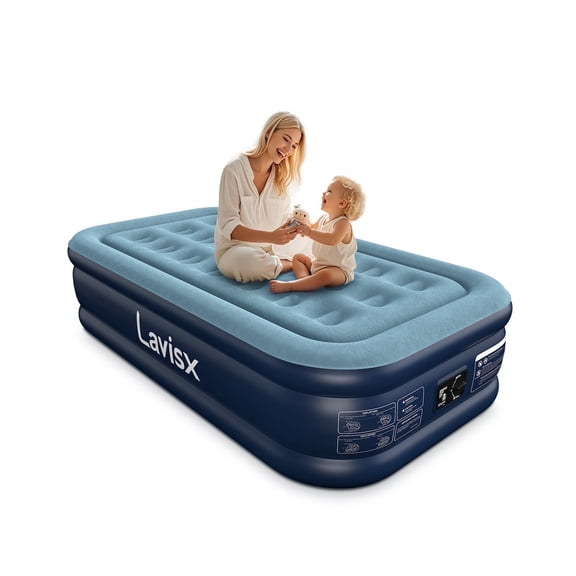 Lavisx Twin Air Mattress with Built in Pump 16" Blow Up Mattress Raised Air Bed, 3 Mins Quick Self Inflatable with Storage Bag for Guest and Home