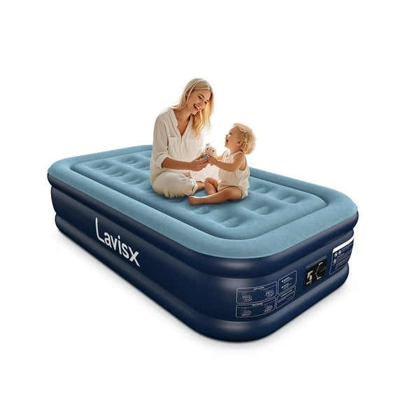 Lavisx Twin Air Mattress with Built in Pump 16" Blow Up Mattress Raised Air Bed, 3 Mins Quick Self Inflatable with Storage Bag for Guest and Home
