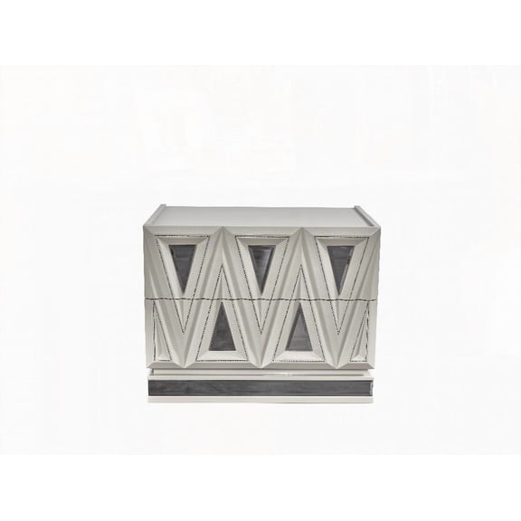 Lavita Modern 2-Drawer Nightstand with Gold & Crystal Accents - River Sand Grey