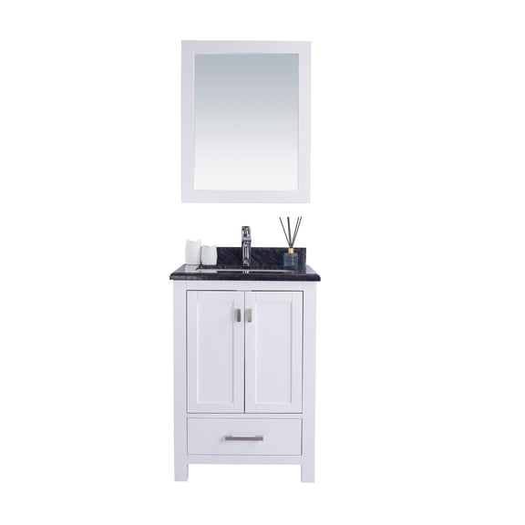 Wilson 24" White Bathroom Vanity with Black Wood Marble Countertop