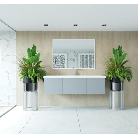 Laviva 313VTR-60CFG-MW 60" Fossil Grey Single Vanity + Stone Matte White Top