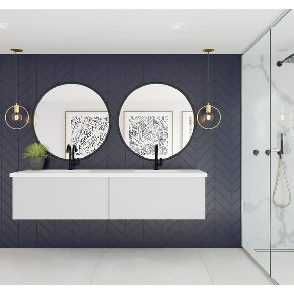 Laviva 313VTR-72DCW-MW 72" Cloud White Double Sink Vanity with VIVA Stone Top