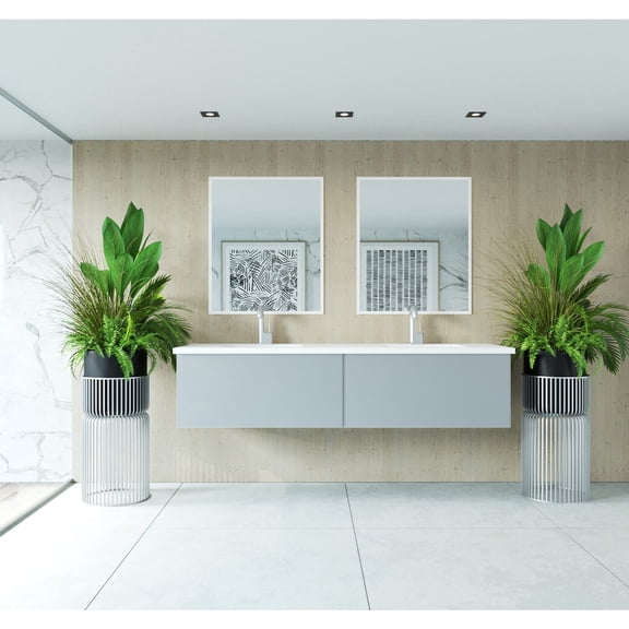Laviva 313VTR-72DFG-MW 72" Fossil Grey Double Sink Vanity with VIVA Stone Top