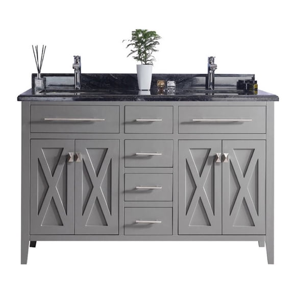 Laviva Wimbledon 60" Wood Cabinet with Marble Countertop in Gray/Black