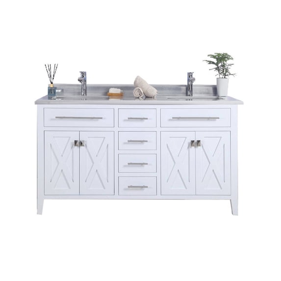 Laviva 313YG319-60W-WS Wimbledon Vanity In White With White Stripes Counter