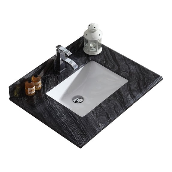 Laviva 313SQ1H-30-BW 0.71 x 22.05 x 30 in. Forever Single Hole Black Wood Marble Countertop with Rectangular Ceramic Sink