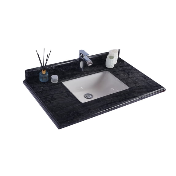 Forever 36" Single Hole Black Wood Marble Countertop with Rectangular Ceramic Sink