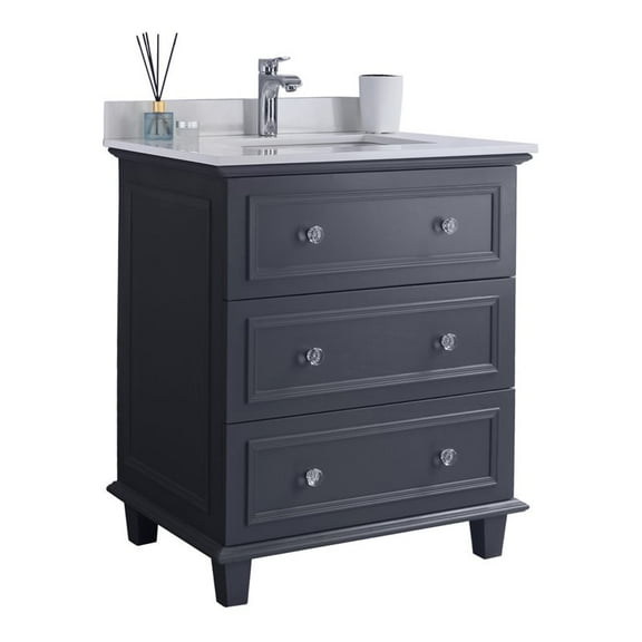 Laviva Luna 30" Wood Cabinet with Quartz Countertop in Maple Gray/White