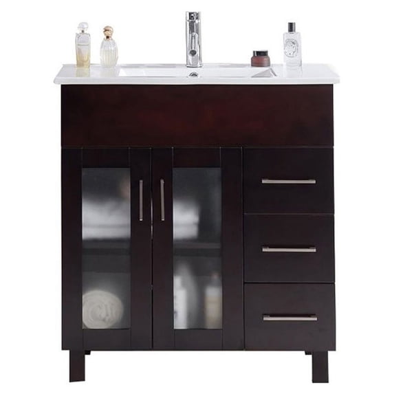 Laviva Nova 32" Contemporary Wood Cabinet with Ceramic Countertop in Brown