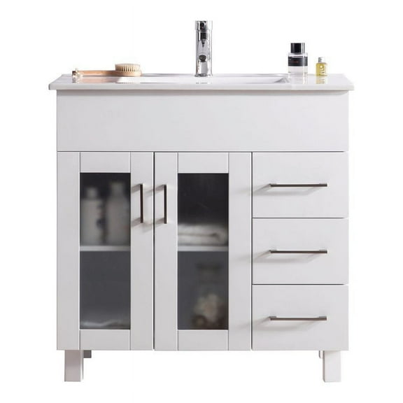 Laviva Nova 36" Contemporary Wood Cabinet with Ceramic Countertop in White