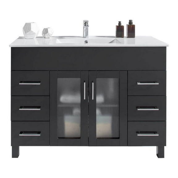 Laviva Nova 48" Contemporary Wood Cabinet with Ceramic Countertop in Espresso