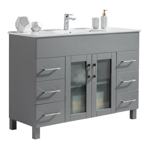 Laviva Nova 48" Contemporary Wood Cabinet with Ceramic Countertop in Gray