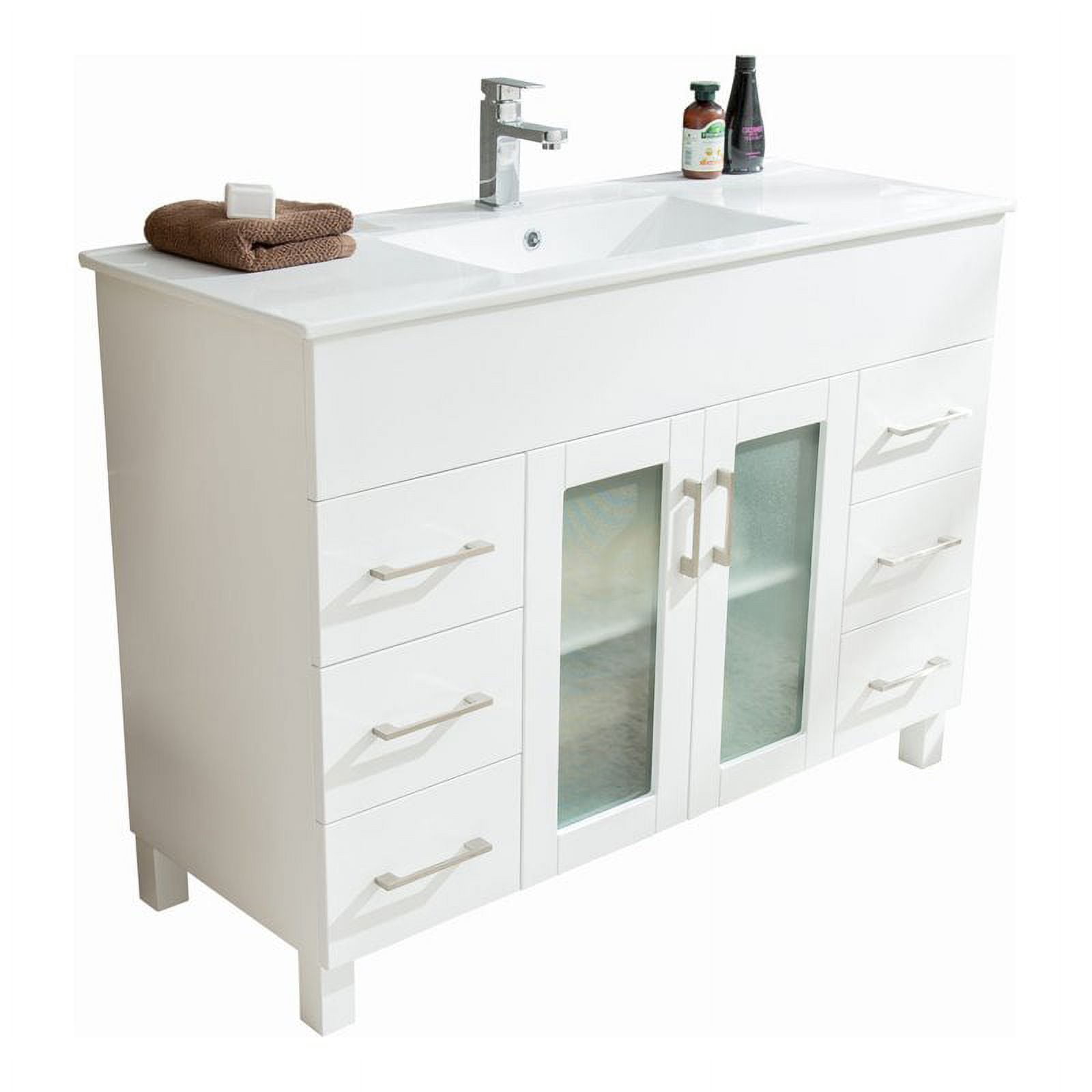 Nova 48" White Freestanding Bathroom Vanity with Ceramic Basin