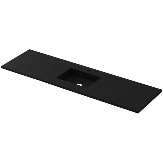 Laviva 313SQ1HSS-72C-MB 5.9 x 22 x 72 in. Forever Viva Stone Matte Black Solid Surface Countertop with Single Integrated Sink