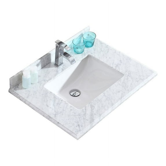 Laviva 313SQ1H-30-WC 1.26 x 22.05 x 30 in. Forever Single Hole White Carrara Marble Countertop with Rectangular Ceramic Sink