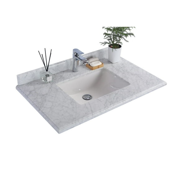 Forever 36" Single Hole White Carrara Marble Countertop with Rectangular Ceramic Sink