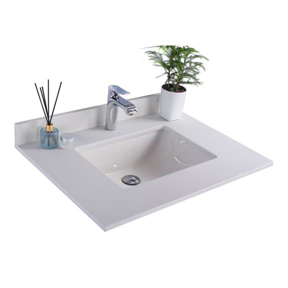 Forever 30" Single Hole White Quartz Countertop with Rectangular Ceramic Sink