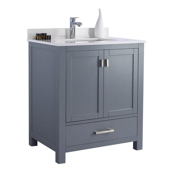 Laviva Wilson 30" Wood Cabinet with Quartz Countertop in Gray/White