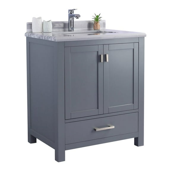 Laviva Wilson 30" Wood Cabinet with Stripes Marble Countertop in Gray/White