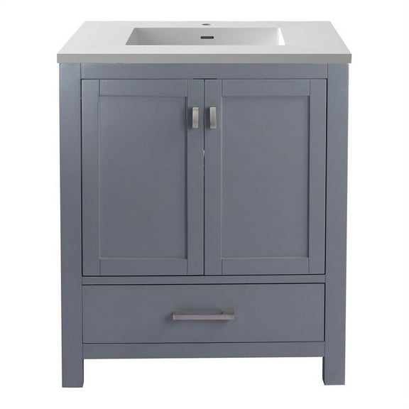 Laviva Wilson 30" Wood Cabinet with VIVA Stone Countertop in Gray/Matte White