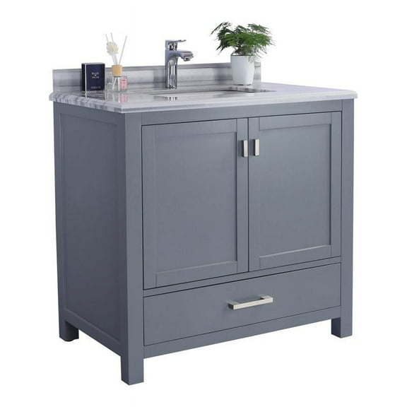 Laviva Wilson 36" Wood Cabinet with Stripes Marble Countertop in Gray/White